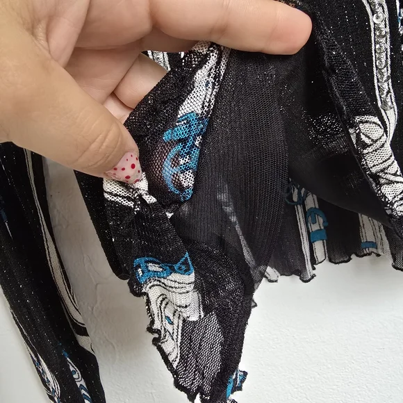 AZI Jeans Sheer Mesh Belt Print Beaded Y2K Top Size M - Picture 10 of 16